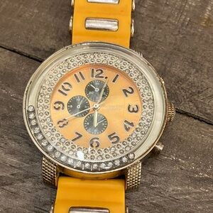 Orange and Silver Watch with Crystal Accents